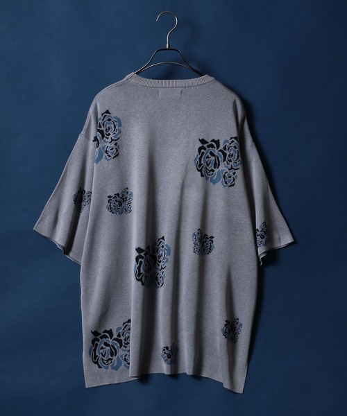 ANPAS（アンパス）の「Gradation ＆ Flower Pattern Oversized Double Jacquard Knit Pullover/グラデーション＆花柄 オーバーサイズ ダブルジャガード 5分袖 ニットプルオーバー（ニット/セーター・メンズ・ブラック系その他2/ブルー系その他/ベージュ系その他/ブラック系その他/グレー系その他/ブルー系その他2/ホワイト系その他/グレー系その他2・L/M）」の22枚目の写真
