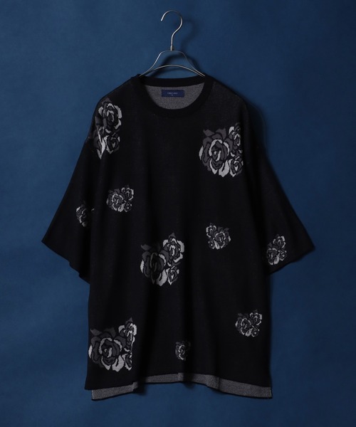 ANPAS（アンパス）の「Gradation ＆ Flower Pattern Oversized Double Jacquard Knit Pullover/グラデーション＆花柄 オーバーサイズ ダブルジャガード 5分袖 ニットプルオーバー（ニット/セーター・メンズ・ブラック系その他2/ブルー系その他/ベージュ系その他/ブラック系その他/グレー系その他/ブルー系その他2/ホワイト系その他/グレー系その他2・L/M）」の17枚目の写真