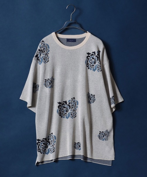 ANPAS（アンパス）の「Gradation ＆ Flower Pattern Oversized Double Jacquard Knit Pullover/グラデーション＆花柄 オーバーサイズ ダブルジャガード 5分袖 ニットプルオーバー（ニット/セーター・メンズ・ブラック系その他2/ブルー系その他/ベージュ系その他/ブラック系その他/グレー系その他/ブルー系その他2/ホワイト系その他/グレー系その他2・L/M）」の13枚目の写真