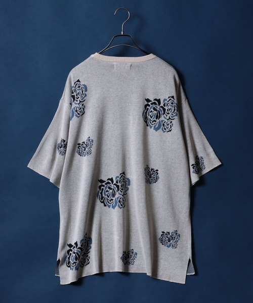 ANPAS（アンパス）の「Gradation ＆ Flower Pattern Oversized Double Jacquard Knit Pullover/グラデーション＆花柄 オーバーサイズ ダブルジャガード 5分袖 ニットプルオーバー（ニット/セーター・メンズ・ブラック系その他2/ブルー系その他/ベージュ系その他/ブラック系その他/グレー系その他/ブルー系その他2/ホワイト系その他/グレー系その他2・L/M）」の14枚目の写真