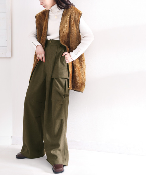 classicalelf（クラシカルエルフ）の「存在感抜群！たっぷりボリューム ウール調カーゴパンツ（カーゴパンツ・レディース・ベージュ/カーキ/ブラック・LARGE/MEDIUM/SMALL/X-LARGE）」の17枚目の写真