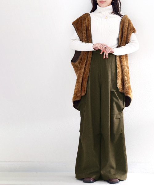 classicalelf（クラシカルエルフ）の「存在感抜群！たっぷりボリューム ウール調カーゴパンツ（カーゴパンツ・レディース・ベージュ/カーキ/ブラック・LARGE/MEDIUM/SMALL/X-LARGE）」の19枚目の写真