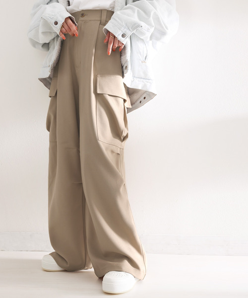 classicalelf（クラシカルエルフ）の「存在感抜群！たっぷりボリューム ウール調カーゴパンツ（カーゴパンツ・レディース・ベージュ/カーキ/ブラック・LARGE/MEDIUM/SMALL/X-LARGE）」の6枚目の写真