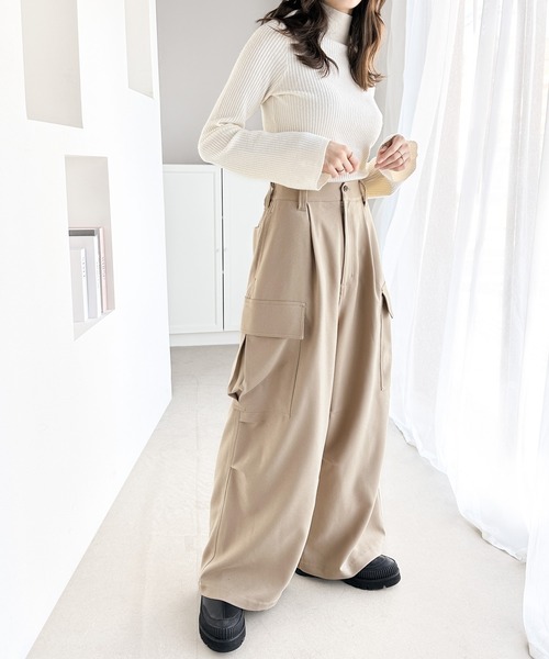 classicalelf（クラシカルエルフ）の「存在感抜群！たっぷりボリューム ウール調カーゴパンツ（カーゴパンツ・レディース・ベージュ/カーキ/ブラック・LARGE/MEDIUM/SMALL/X-LARGE）」の9枚目の写真