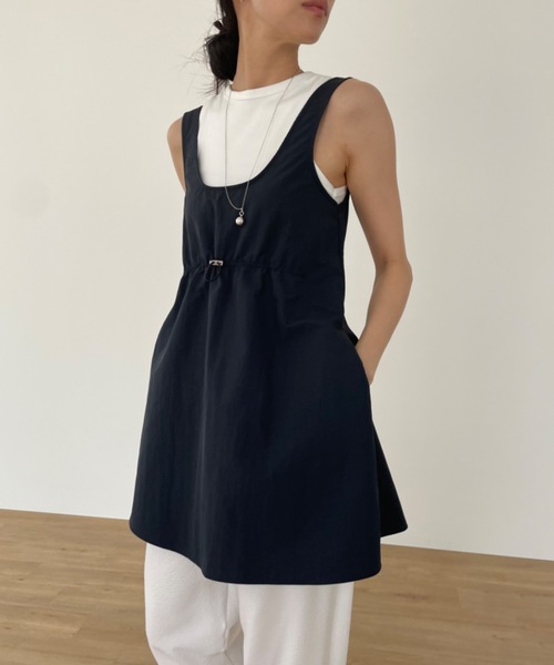 ウエスト絞りナイロンタンクミニワンピ Didot.showroom 韓国ブランド ウエスト絞りナイロンタンクミニワンピ（ワンピース）｜Didot