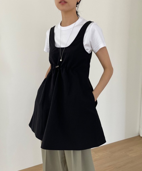ウエスト絞りナイロンタンクミニワンピ Didot.showroom 韓国ブランド セール】ウエスト絞りナイロンタンクミニワンピ（ワンピース