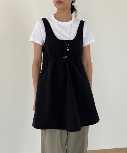 Didot.showroom（ディドット ショールーム）の「ウエスト絞りナイロンタンクミニワンピ（ワンピース・レディース・ホワイト/ネイビー/ブラック・FREE）」の6枚目の写真