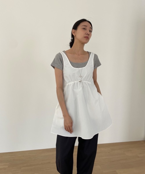 Didot.showroom（ディドット ショールーム）の「ウエスト絞りナイロンタンクミニワンピ（ワンピース・レディース・ホワイト/ネイビー/ブラック・FREE）」の21枚目の写真