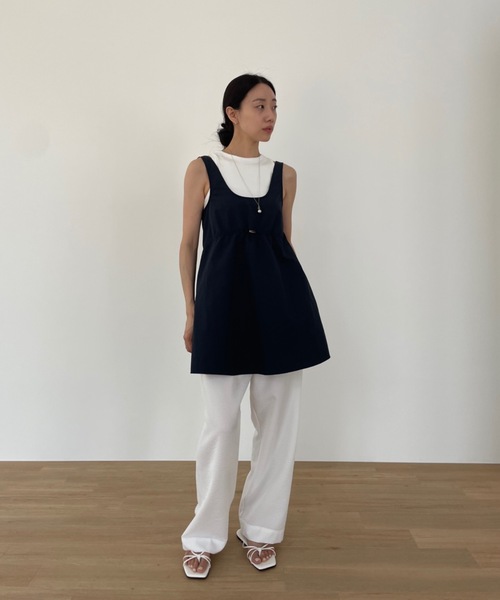 ウエスト絞りナイロンタンクミニワンピ Didot.showroom 韓国ブランド ウエスト絞りナイロンタンクミニワンピ（ワンピース）｜Didot