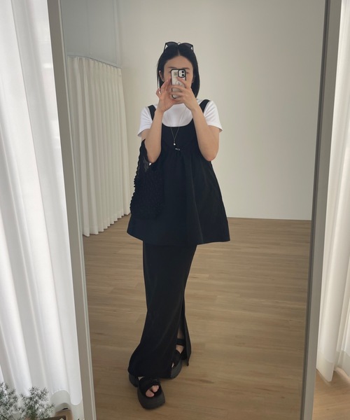 ウエスト絞りナイロンタンクミニワンピ Didot.showroom 韓国ブランド ウエスト絞りナイロンタンクミニワンピ（ワンピース）｜Didot