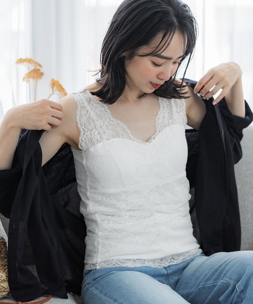 coca(coca)(コカ)の「OUT BRA カップ付きレースキャミソール(キャミソール・レディース・ブラック/ホワイト・S/M/L)」の8枚目の写真
