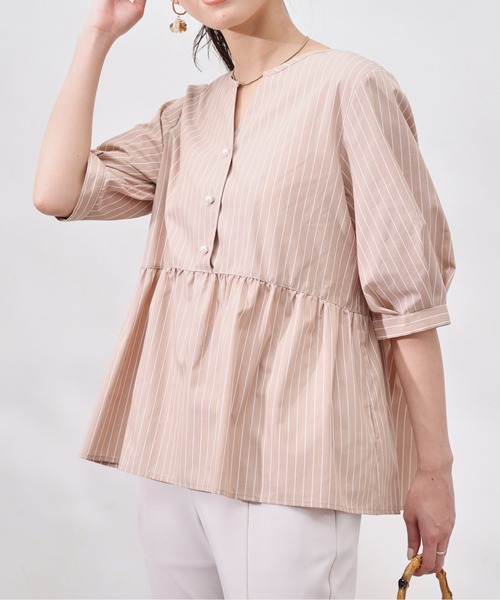 Chez toi（シェトワ）の「パールボタンギャザー切替ブラウス（シャツ/ブラウス・レディース・ベージュ/ブラック/サックスブルー/オフホワイト・FREE）」の20枚目の写真