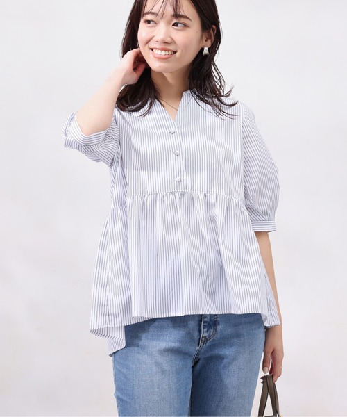 Chez toi（シェトワ）の「パールボタンギャザー切替ブラウス（シャツ/ブラウス・レディース・ベージュ/ブラック/サックスブルー/オフホワイト・FREE）」の21枚目の写真