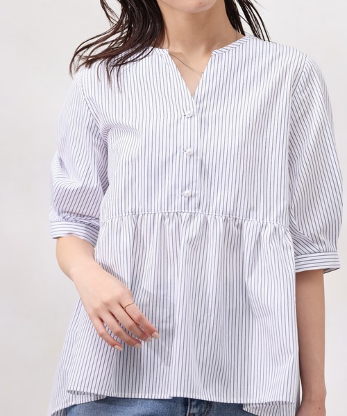 Chez toi（シェトワ）の「パールボタンギャザー切替ブラウス（シャツ/ブラウス・レディース・ベージュ/ブラック/サックスブルー/オフホワイト・FREE）」の11枚目の写真