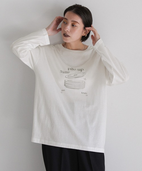 select MOCA(セレクトモカ)の「Pile up ロゴプリントロンT(Tシャツ/カットソー・レディース・オフホワイト/スミクロ/スモークピンク/ライトカーキ・FREE)」の10枚目の写真