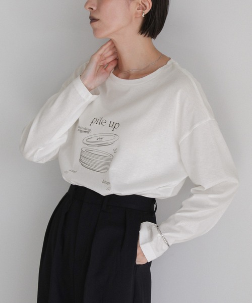 select MOCA(セレクトモカ)の「Pile up ロゴプリントロンT(Tシャツ/カットソー・レディース・オフホワイト/スミクロ/スモークピンク/ライトカーキ・FREE)」の12枚目の写真
