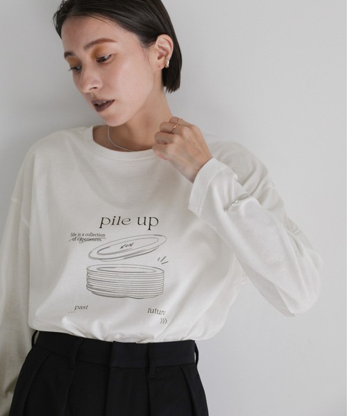 select MOCA(セレクトモカ)の「Pile up ロゴプリントロンT(Tシャツ/カットソー・レディース・オフホワイト/スミクロ/スモークピンク/ライトカーキ・FREE)」の14枚目の写真