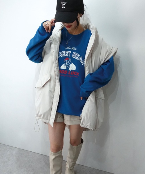 CORNERS（コーナーズ）の「STREET BEAR プリントトレーナー（スウェット・レディース・オートミール/ブラック/グリーン/レッド/ターコイズブルー・FREE）」の4枚目の写真