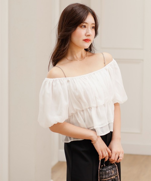 LIPSERVICE（リップサービス）の「ボリュームオフショルトップス（Tシャツ/カットソー・レディース・ダークパープル/その他1/ホワイト・FREE）」の6枚目の写真