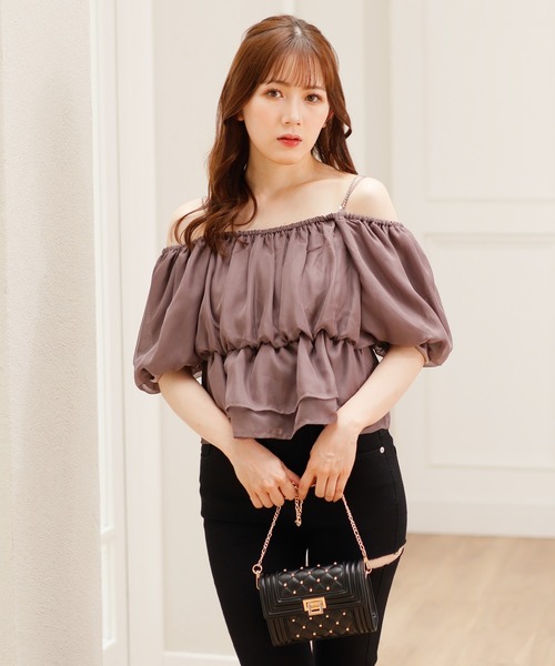 LIPSERVICE（リップサービス）の「ボリュームオフショルトップス（Tシャツ/カットソー・レディース・ダークパープル/その他1/ホワイト・FREE）」の8枚目の写真