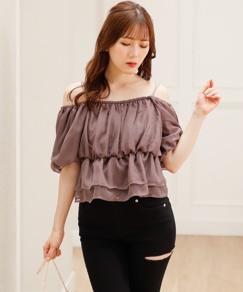LIPSERVICE（リップサービス）の「ボリュームオフショルトップス（Tシャツ/カットソー・レディース・ダークパープル/その他1/ホワイト・FREE）」の10枚目の写真