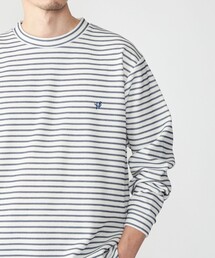 【WEB限定】SHIPS: ワンポイント ロゴ バーズアイ クルーネック ロングスリーブ Tシャツ