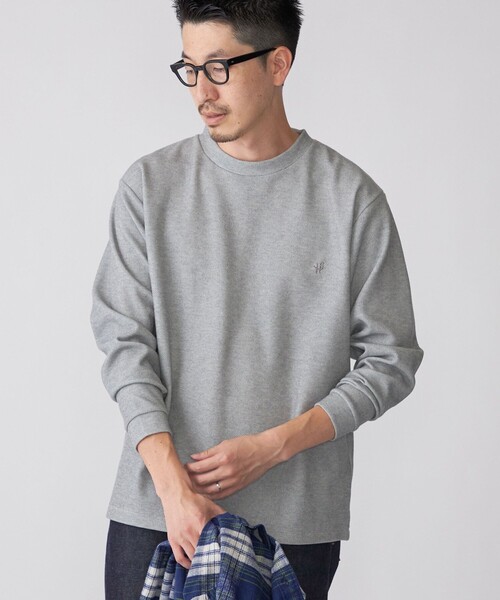 SHIPS(シップス)の「【WEB限定】SHIPS: ワンポイント ロゴ バーズアイ クルーネック ロングスリーブ Tシャツ(Tシャツ/カットソー・メンズ・ホワイト/ネイビー/ダークグレー/ロイヤルブルー/ライトグレー/ダークブルー/オフホワイト/ブラック・MEDIUM/X-LARGE/LARGE/SMALL)」の4枚目の写真