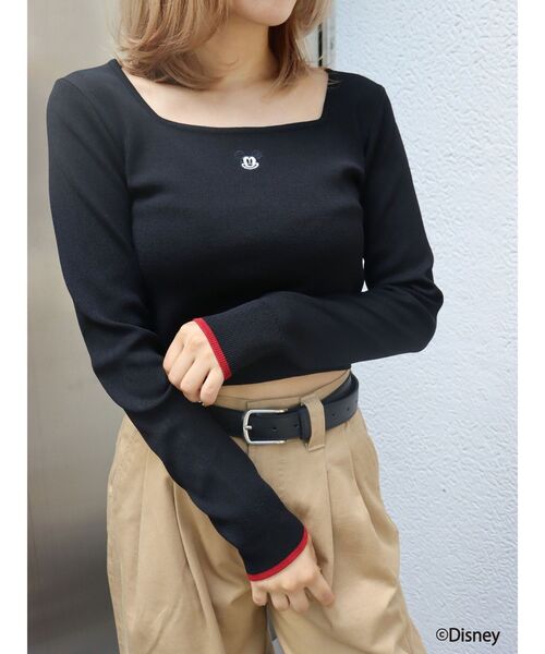 Disney（ディズニー）の「10周年記念【Disney】Mickeyショートニットトップス（ニット/セーター・レディース・ネイビー/ホワイト/ブラック・FREE）」の13枚目の写真