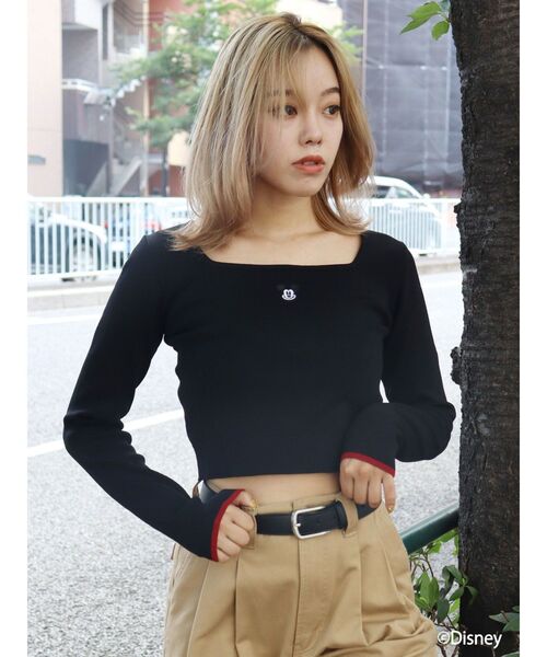 Disney（ディズニー）の「10周年記念【Disney】Mickeyショートニットトップス（ニット/セーター・レディース・ネイビー/ホワイト/ブラック・FREE）」の16枚目の写真