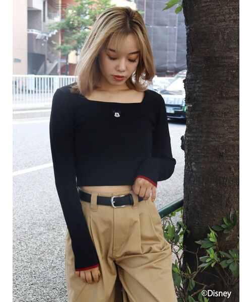 Disney（ディズニー）の「10周年記念【Disney】Mickeyショートニットトップス（ニット/セーター・レディース・ネイビー/ホワイト/ブラック・FREE）」の17枚目の写真