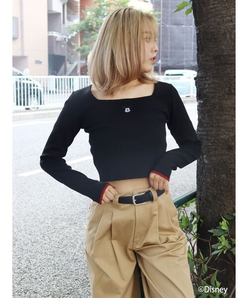 Disney（ディズニー）の「10周年記念【Disney】Mickeyショートニットトップス（ニット/セーター・レディース・ネイビー/ホワイト/ブラック・FREE）」の18枚目の写真