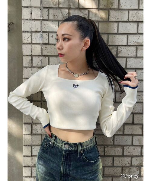 Disney（ディズニー）の「10周年記念【Disney】Mickeyショートニットトップス（ニット/セーター・レディース・ネイビー/ホワイト/ブラック・FREE）」の21枚目の写真
