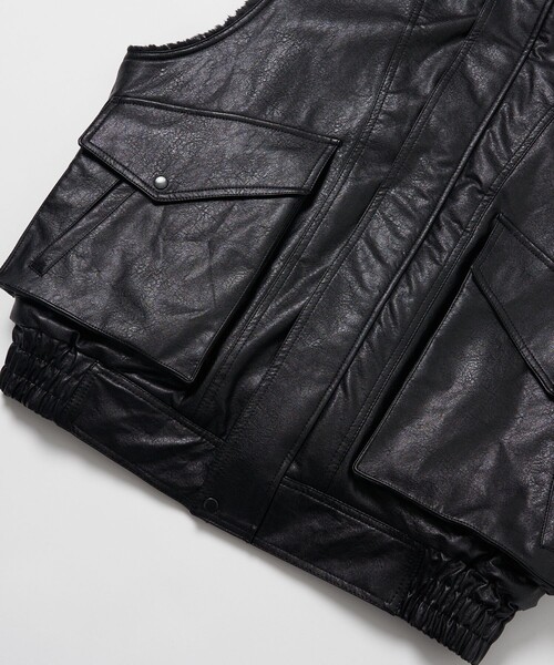 FREAK'S STORE(フリークスストア)の「FREAK’S STORE/フリークスストア フェイクレザーボアベスト/合皮(ベスト・メンズ・ブラック・MEDIUM/LARGE)」の7枚目の写真