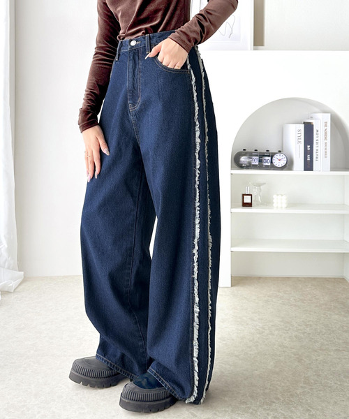 《Javaジャバコラボ》一味違う、配色×フリンジデザイン。サイドフリンジワイドデニム