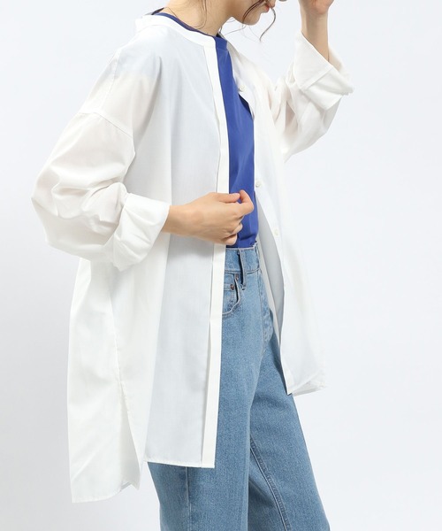 GLOBAL WORK Smile Seed Store(グローバルワーク スマイルシードストア)の「バンドカラーシャツ/175881(シャツ/ブラウス・レディース・グレー/オフホワイト/ブラック/サックスブルー/ピンク・MEDIUM/SMALL/LARGE)」の1枚目の写真
