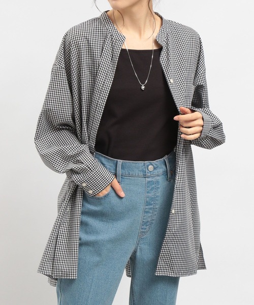 GLOBAL WORK Smile Seed Store(グローバルワーク スマイルシードストア)の「バンドカラーシャツ/175881(シャツ/ブラウス・レディース・グレー/オフホワイト/ブラック/サックスブルー/ピンク・MEDIUM/SMALL/LARGE)」の6枚目の写真