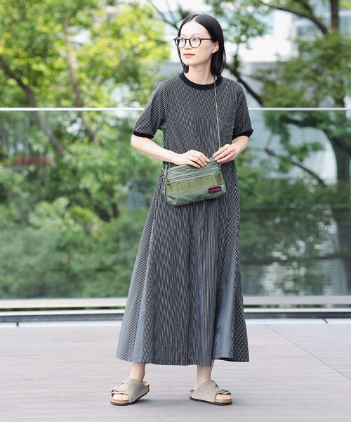 デミルクスビームス コットン　ナイロン　マキシ　ギャザー　ワンピース　ネイビー Demi-Luxe BEAMS(デミルクスビームス) AK+1 ネックギャザー