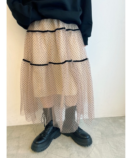PHILLY（フィリー）の「WC/ドットチュールロングスカート（スカート・レディース・ベージュ/ブラック・FREE）」の3枚目の写真