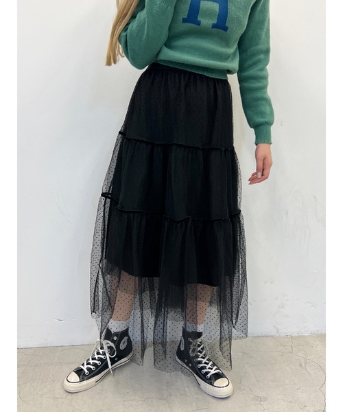 PHILLY（フィリー）の「WC/ドットチュールロングスカート（スカート・レディース・ベージュ/ブラック・FREE）」の6枚目の写真