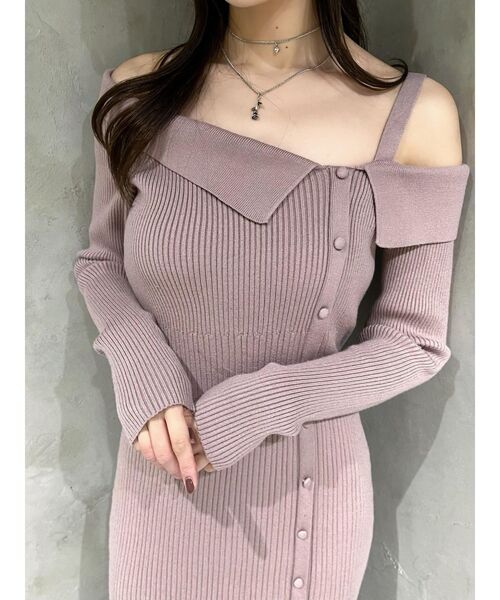 EATME(イートミー)の「ワンショルダーマーメイドニットワンピース(ワンピース・レディース・ピンク/ベージュ/ブラック・FREE)」の5枚目の写真