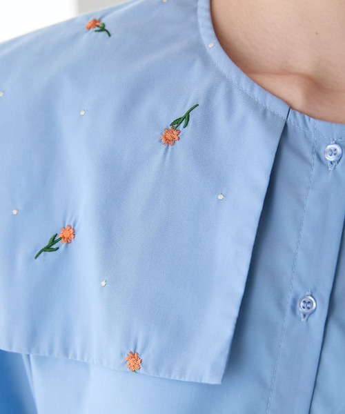 BONLECILL(ボンルシール)の「フラワー刺繍ビッグカラーキャンディースリーブブラウス(シャツ/ブラウス・レディース・ネイビー/ブルー/オフホワイト/ブラック・FREE)」の13枚目の写真