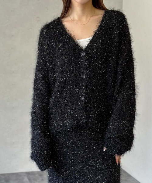 00s フランス製 アニエスベー オム ラメ入りカーディガン　ブラック 美品 セール】フェザーラメカーデ（カーディガン/ボレロ）｜Per sist ence
