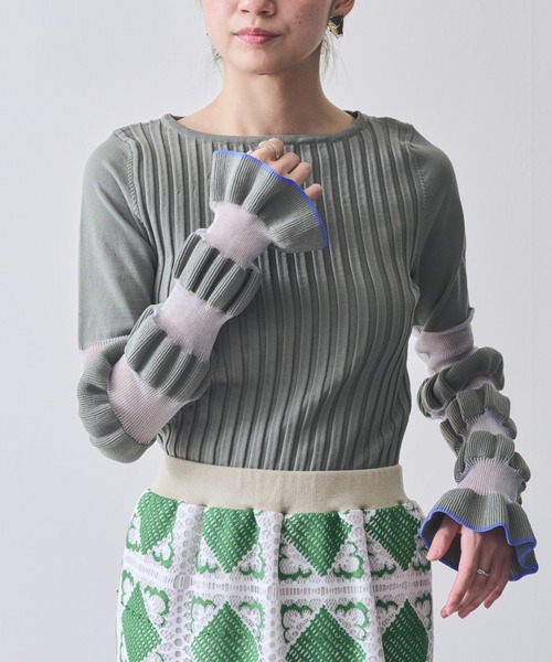 TEVALT（ヴァレット）の「ウェーブシアースリーブニット（ニット/セーター・レディース・ブラック/ライトベージュ/バーガンディー/ライトグレー/カーキ・38）」の16枚目の写真