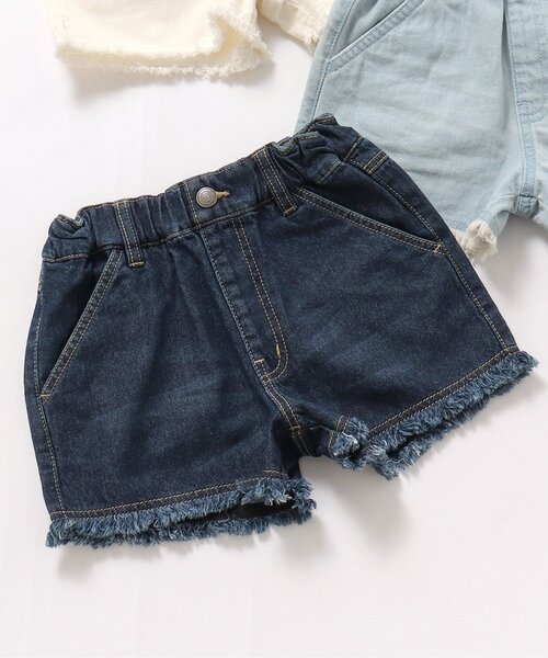 BREEZE（ブリーズ）の「フリンジショートパンツ_デニム（デニムパンツ・キッズ・ネイビー/ピンク/ブルー/オフホワイト/サックスブルー・80/90/100/110/120/130/140）」の2枚目の写真