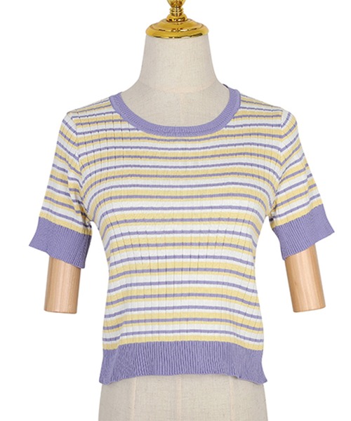 IRADOWL(アイラドール)の「マルチボーダークロップドトップス(Tシャツ/カットソー・レディース・パープル/ブラック/イエロー/グリーン・FREE)」の16枚目の写真