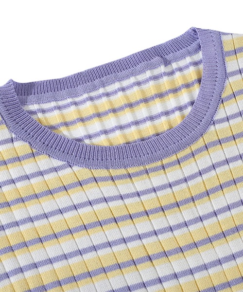 IRADOWL(アイラドール)の「マルチボーダークロップドトップス(Tシャツ/カットソー・レディース・パープル/ブラック/イエロー/グリーン・FREE)」の19枚目の写真