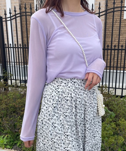 Newlyme(ニューリーミー)の「カラーシアートップス(Tシャツ/カットソー・レディース・イエロー/パープル/グリーン/ホワイト/ブラック/ベビーピンク・MEDIUM)」の4枚目の写真