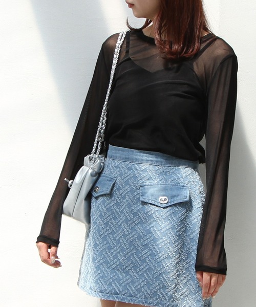 Newlyme(ニューリーミー)の「カラーシアートップス(Tシャツ/カットソー・レディース・イエロー/パープル/グリーン/ホワイト/ブラック/ベビーピンク・MEDIUM)」の2枚目の写真