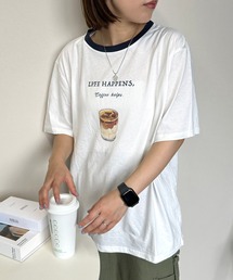 アイスコーヒープリントリンガー半袖Tシャツ