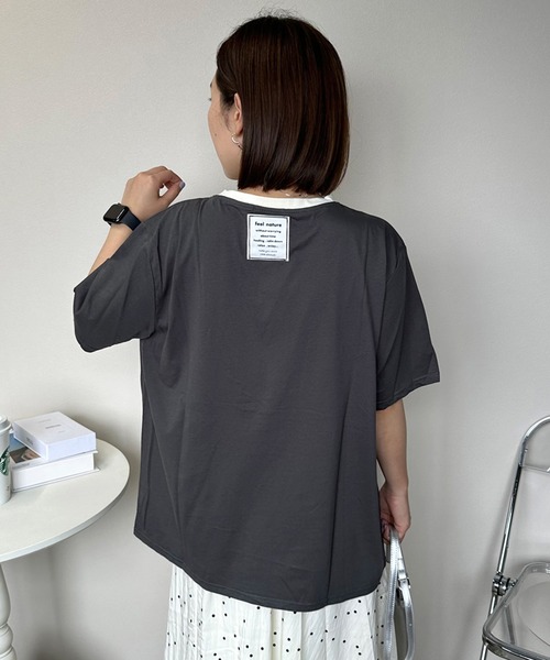 CRB（シーアールビー）の「アイスコーヒープリントリンガー半袖Tシャツ（Tシャツ/カットソー・レディース・グレー/オフホワイト/チャコール・F）」の9枚目の写真